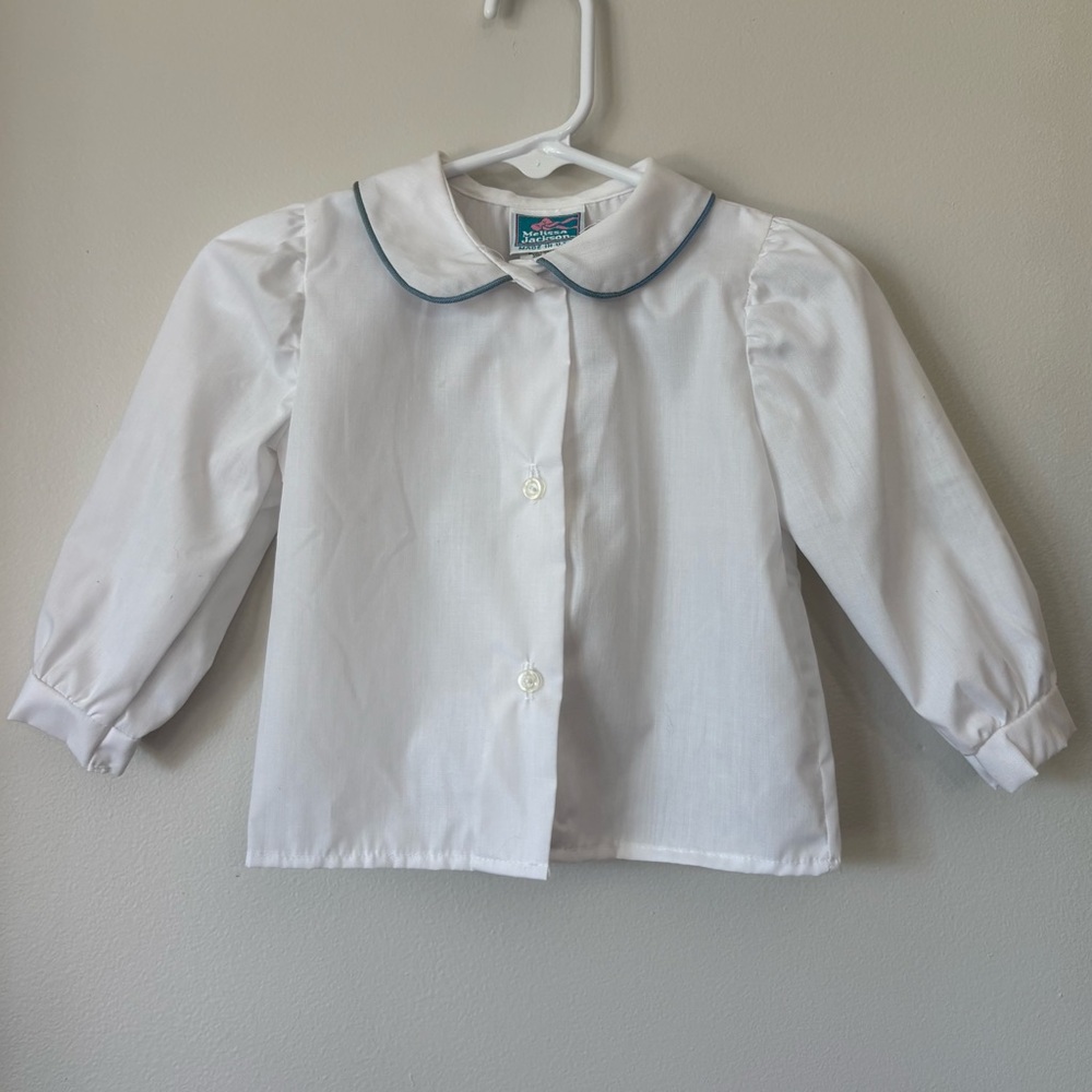 Vintage Melissa Jackson White Blouse L 12-18 Months Peter Pan Collar Button Down